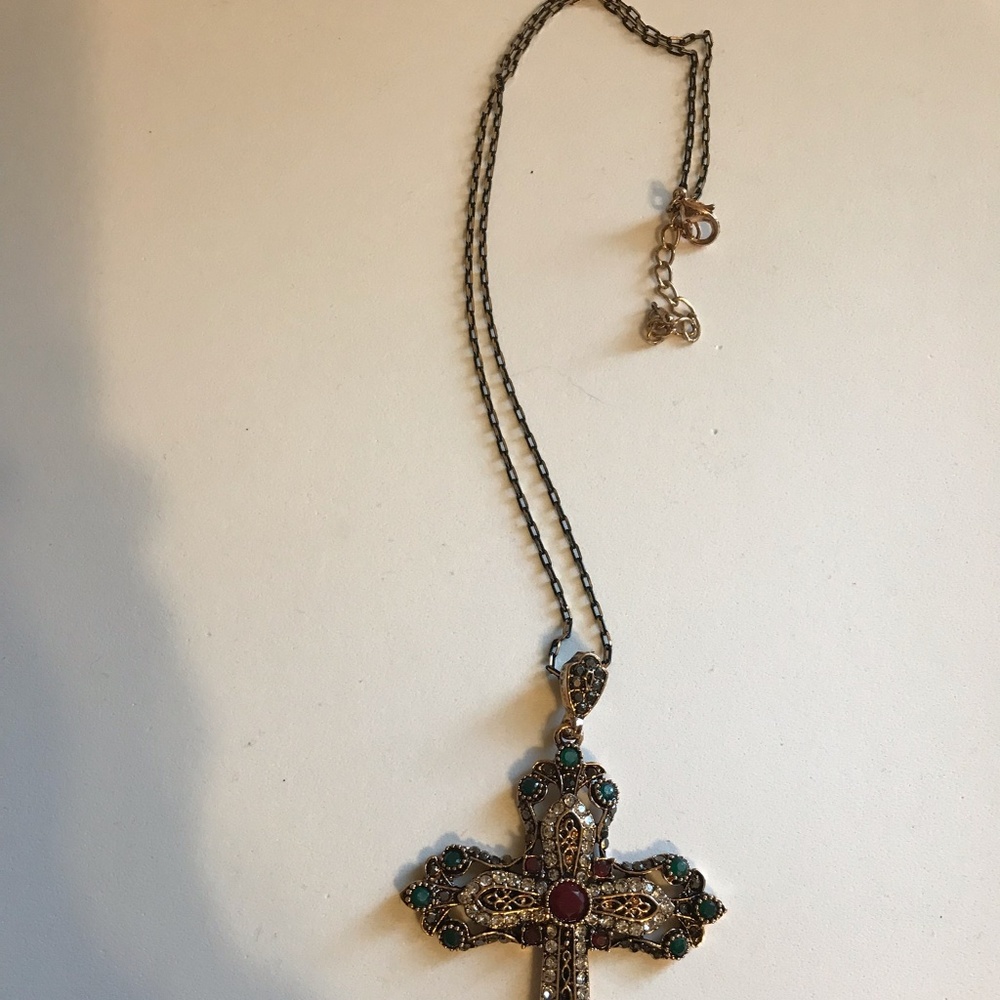 One Blessed Nana Gold Cross Pendant with Red and Green Accents - Picture 3 of 3